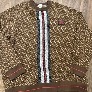 Burberry Brown and White Patterned Crewneck Sweater XXL